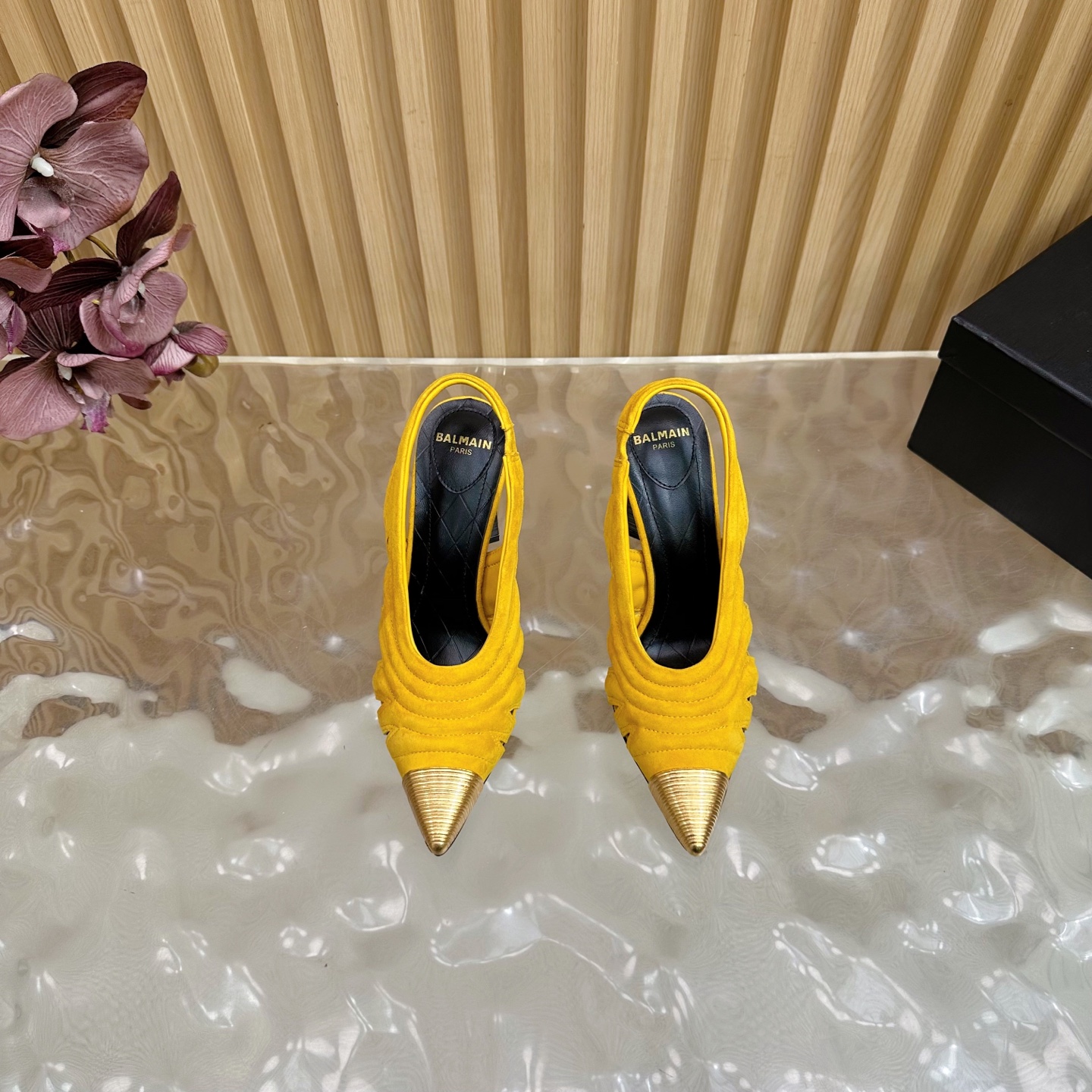 Balmain Women's Slingback Heels - Yellow Suede with Lipstick Heel Detail 6 i1755952113034 3143 0 4
