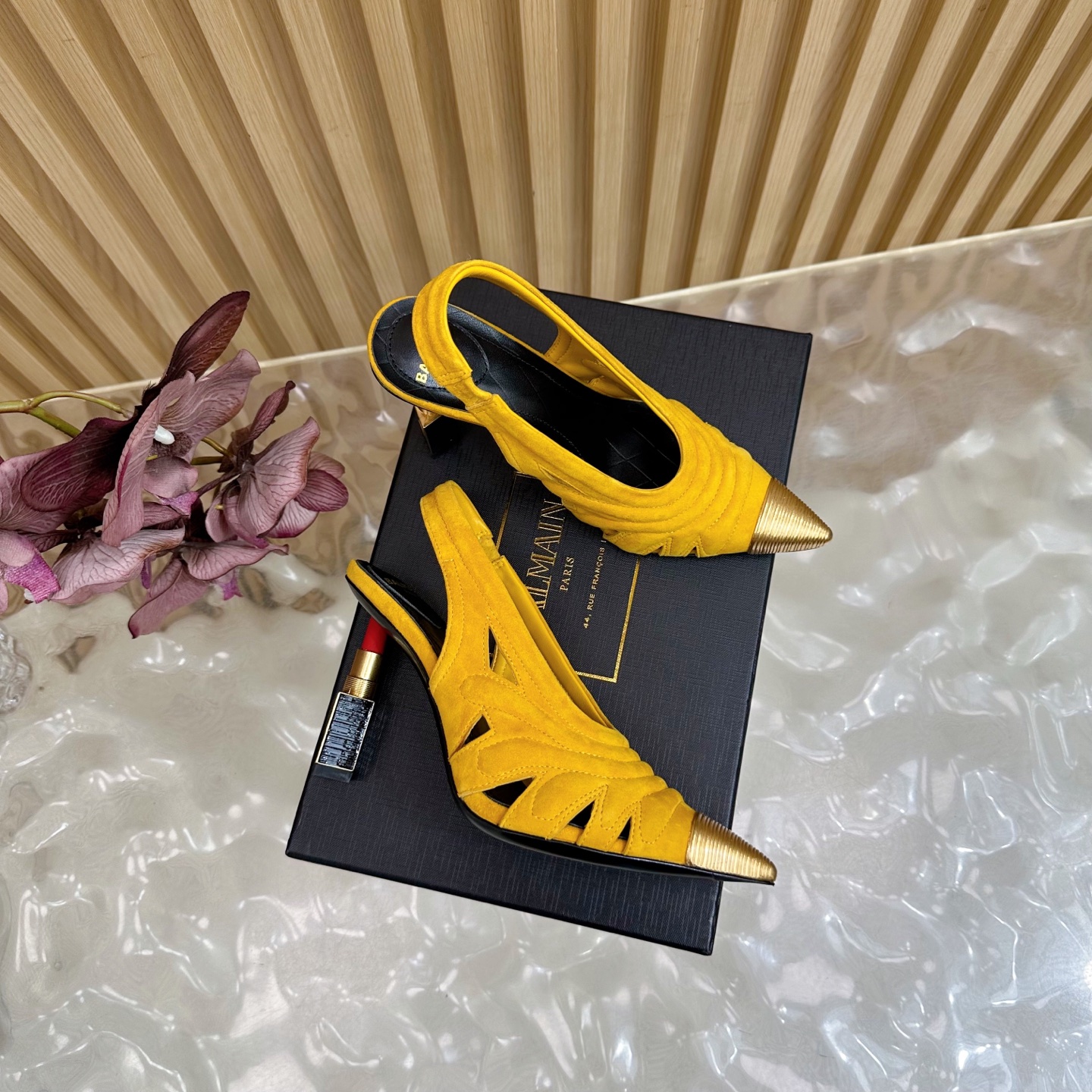 Balmain Women's Slingback Heels - Yellow Suede with Lipstick Heel Detail 3 i1755952114132 3739 0 1