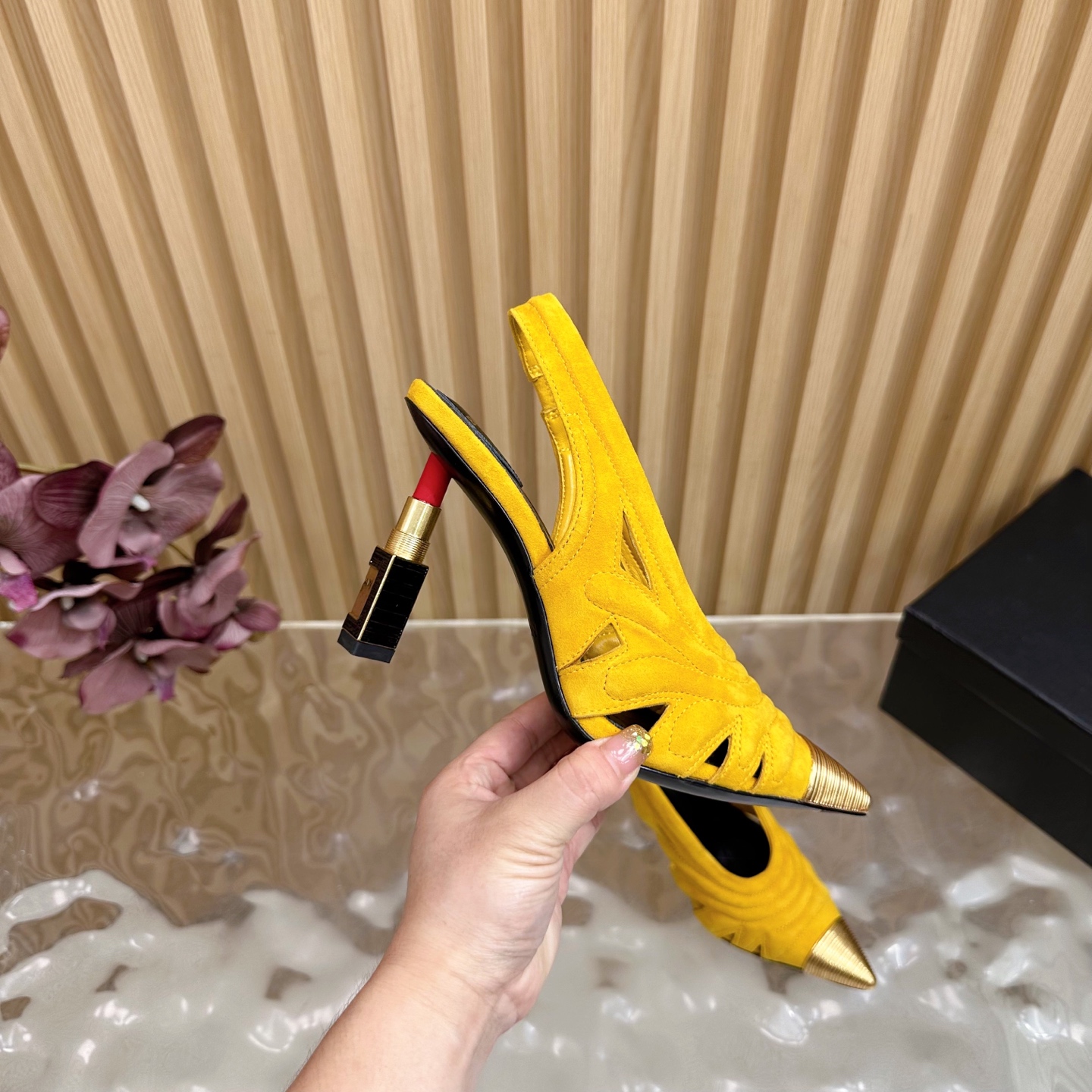 Balmain Women's Slingback Heels - Yellow Suede with Lipstick Heel Detail 8 i1755952114169 4644 0 7