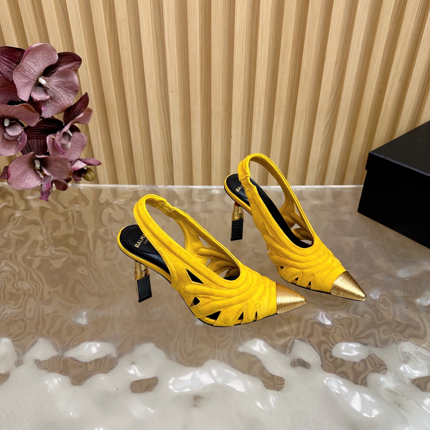 Balmain Women's Slingback Heels - Yellow Suede with Lipstick Heel Detail 13 i1755952115022 9667 0 11
