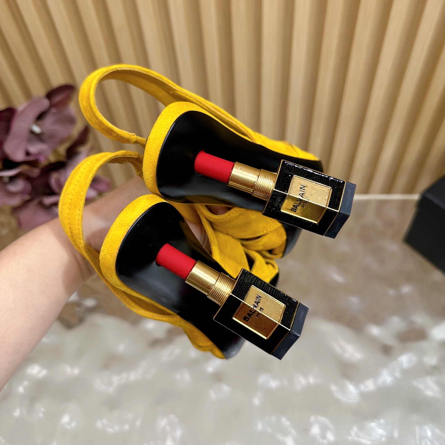 Balmain Women's Slingback Heels - Yellow Suede with Lipstick Heel Detail 11 i1755952115043 5285 0 9