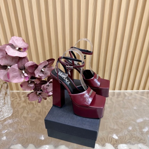 Versace Women's Platform Heeled Sandals in Burgundy Leather 1 Versace Women's Platform Heeled Sandals in Burgundy Leather