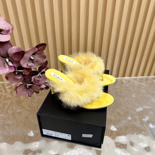 Alaïa Yellow Fur Mules - Elegant and Stylish Women's Shoes 1 Alaïa Yellow Fur Mules - Elegant and Stylish Women's Shoes