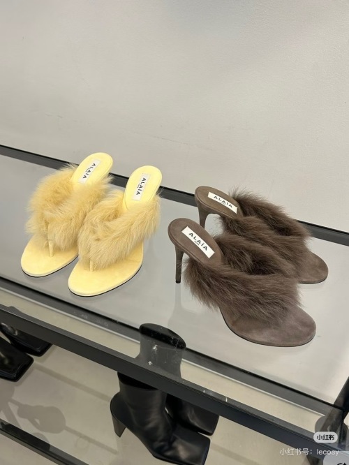 Alaïa Women's Fur-Trimmed High Heel Mules, Stylish & Luxurious 1 Alaïa Women's Fur-Trimmed High Heel Mules, Stylish & Luxurious