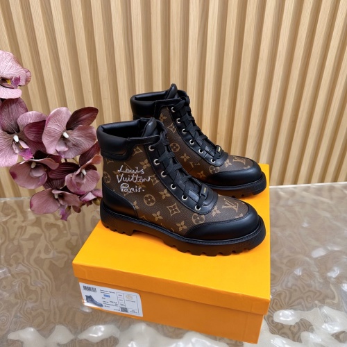 Louis Vuitton Women's Ankle Boots Monogram Leather Lace-Up Round Toe 1 Louis Vuitton Women's Ankle Boots Monogram Leather Lace-Up Round Toe