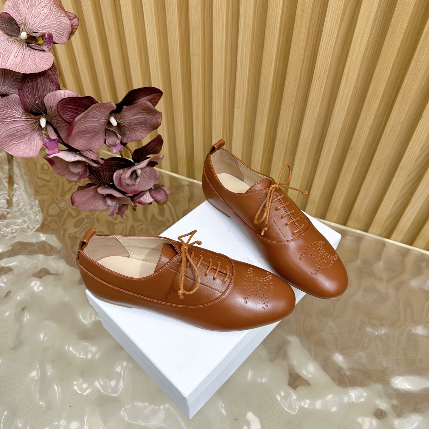 Celine Women's Triomphe Brown Leather Lace-up Dress Shoes Loafers