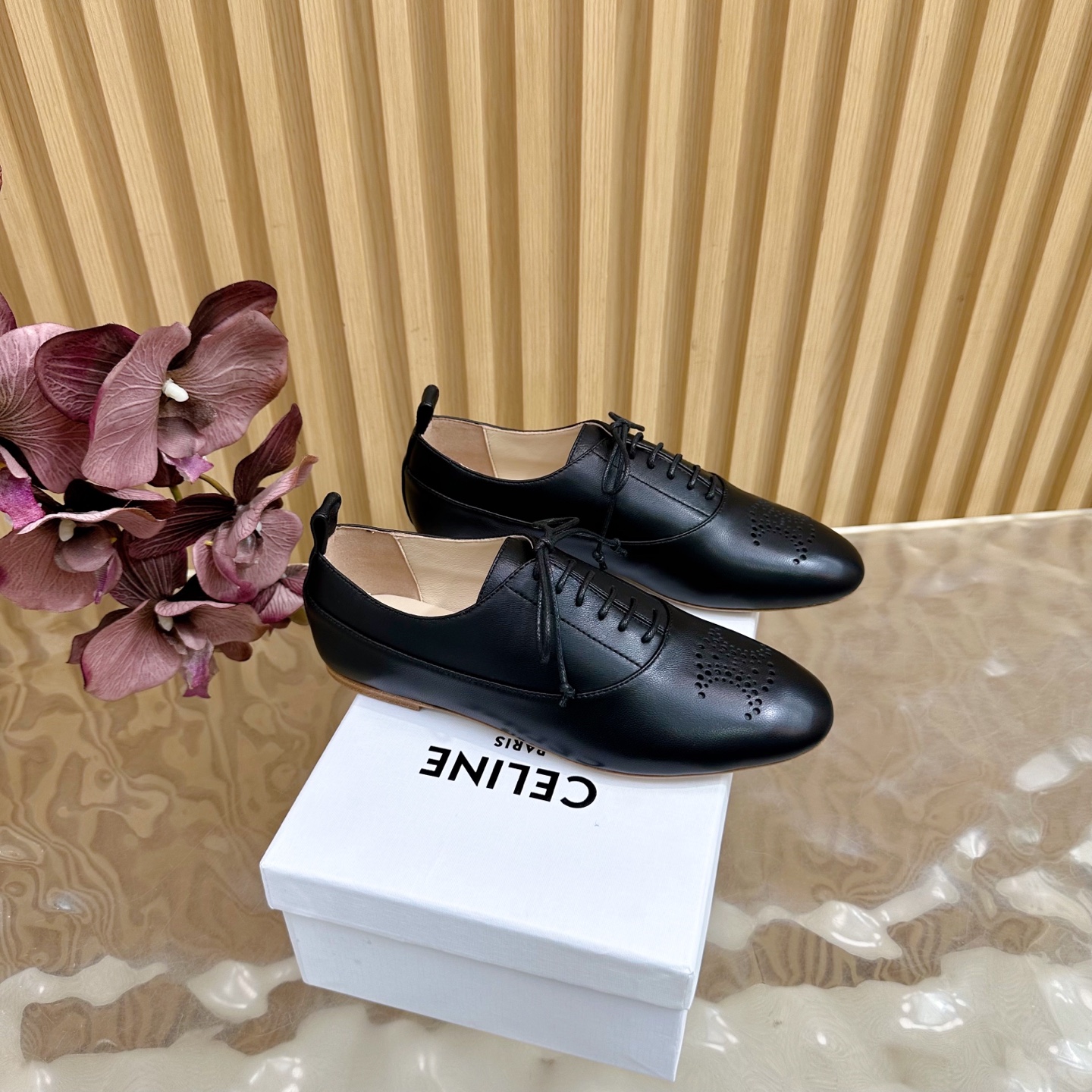 Celine Women's Leather Brogue Shoes Lace-up Flats 3 i1758437343922 2742 0 0