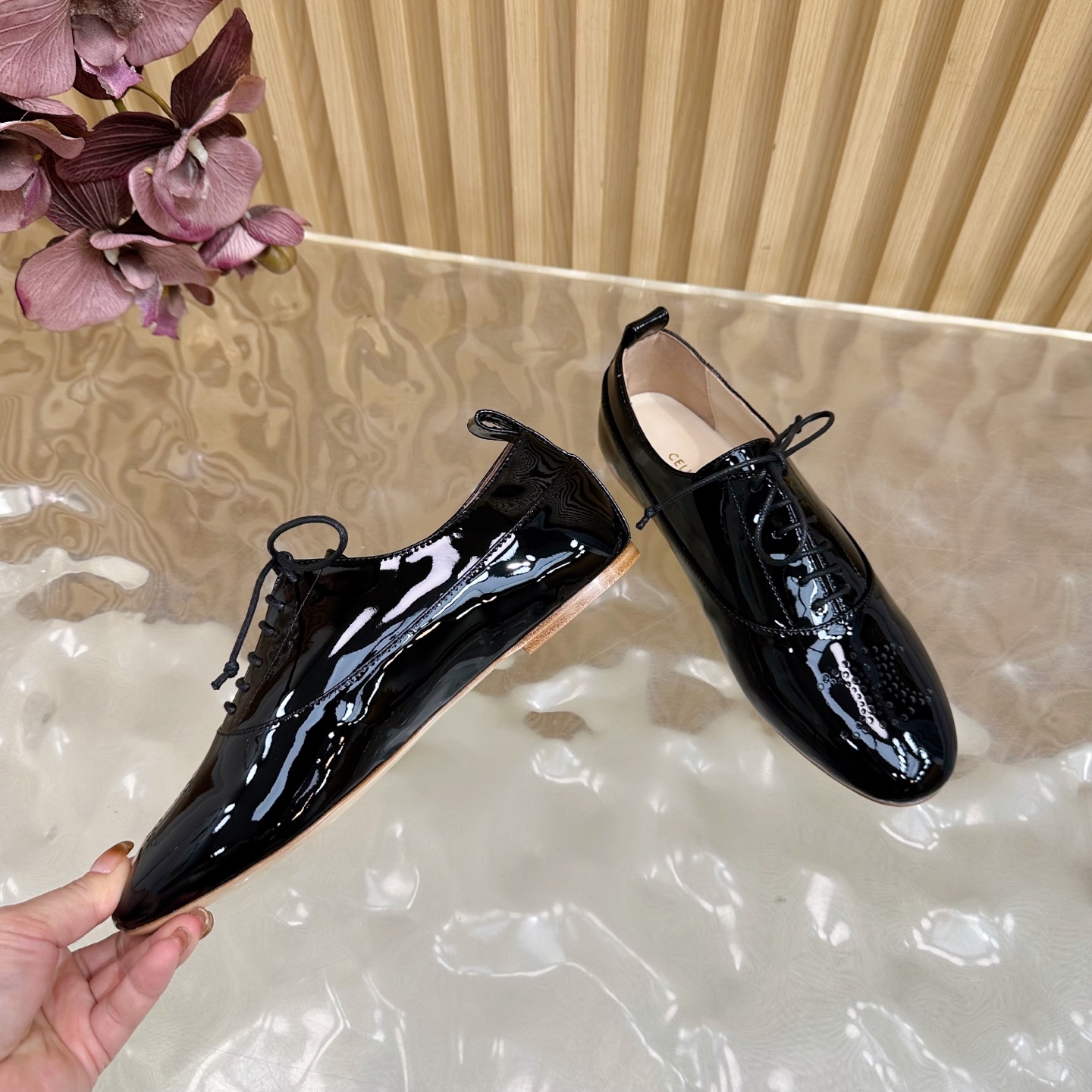 Celine Women's Black Patent Leather Lace-Up Oxford Dress Shoes 10 i1758437376052 9543 0 8