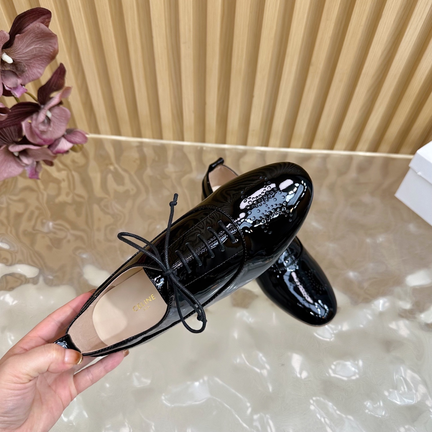 Celine Women's Black Patent Leather Lace-Up Oxford Dress Shoes 11 i1758437384318 2533 0 9