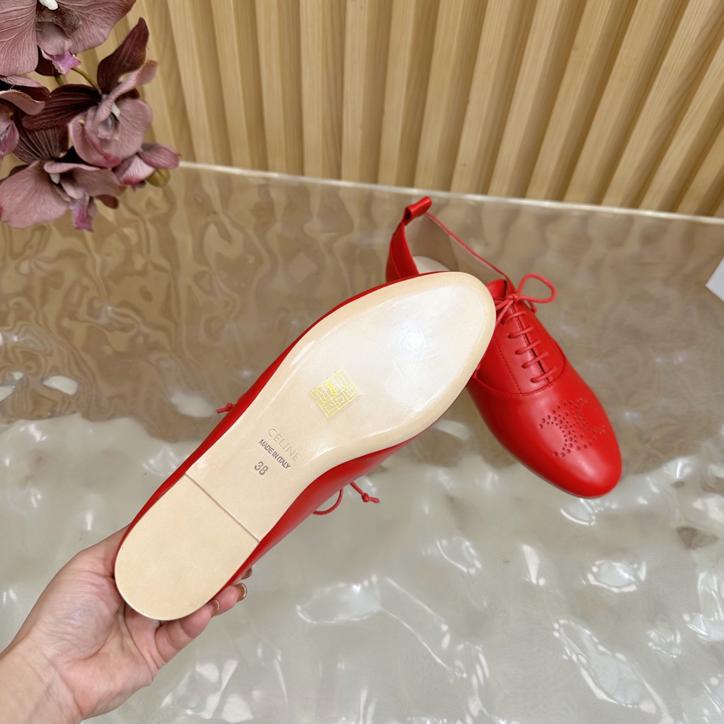 Celine Women's Red Leather Lace-Up Oxford Shoes 13 i1758437412533 4596 0 11