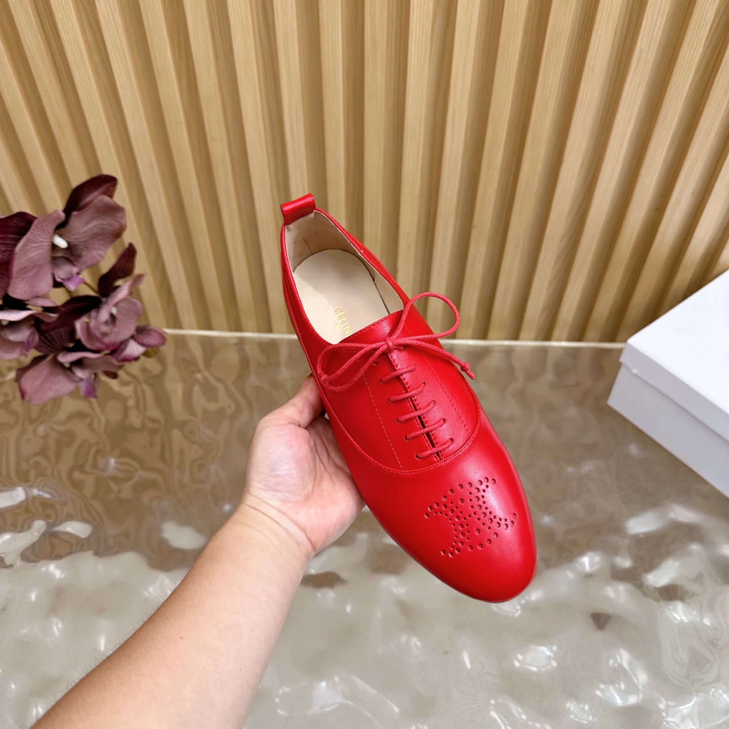 Celine Women's Red Leather Lace-Up Oxford Shoes 11 i1758437412633 3354 0 9