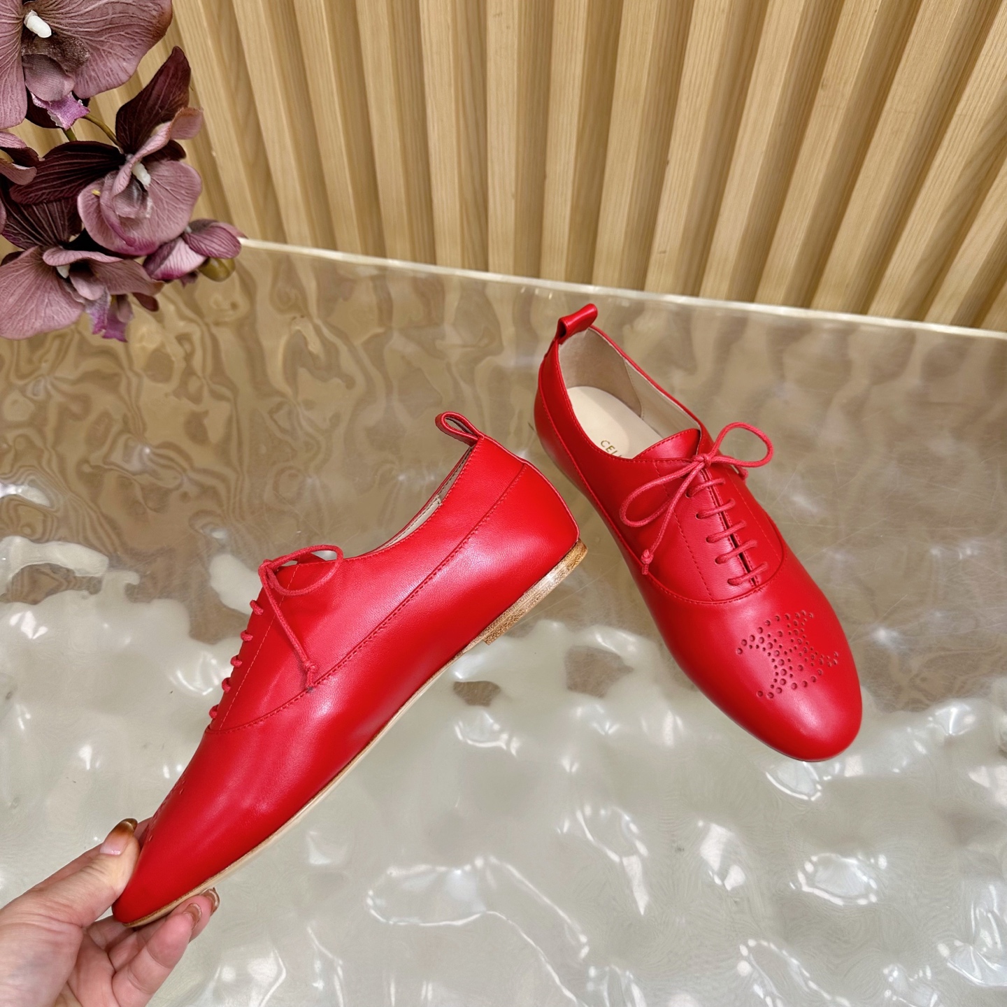 Celine Women's Red Leather Lace-Up Oxford Shoes 8 i1758437416417 700 0 6