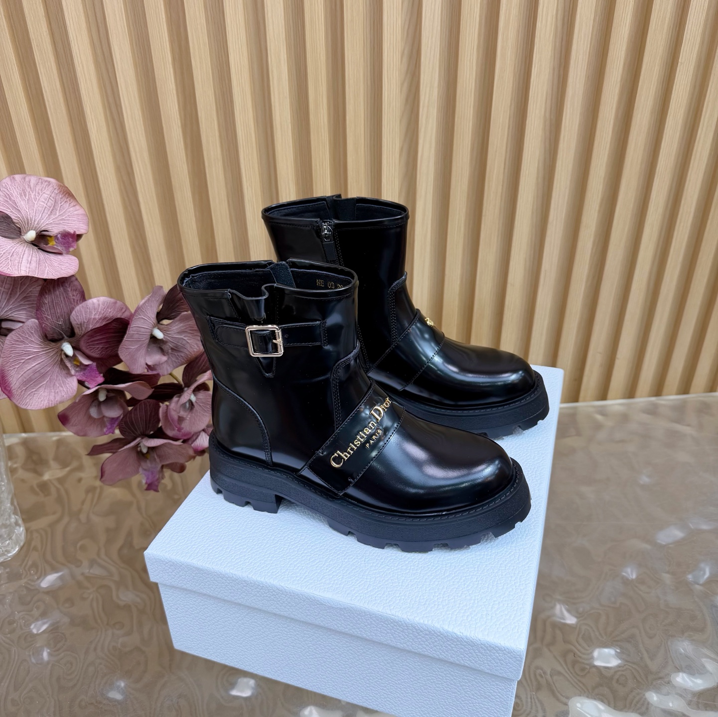 Black Buckle Strap Ankle Boots