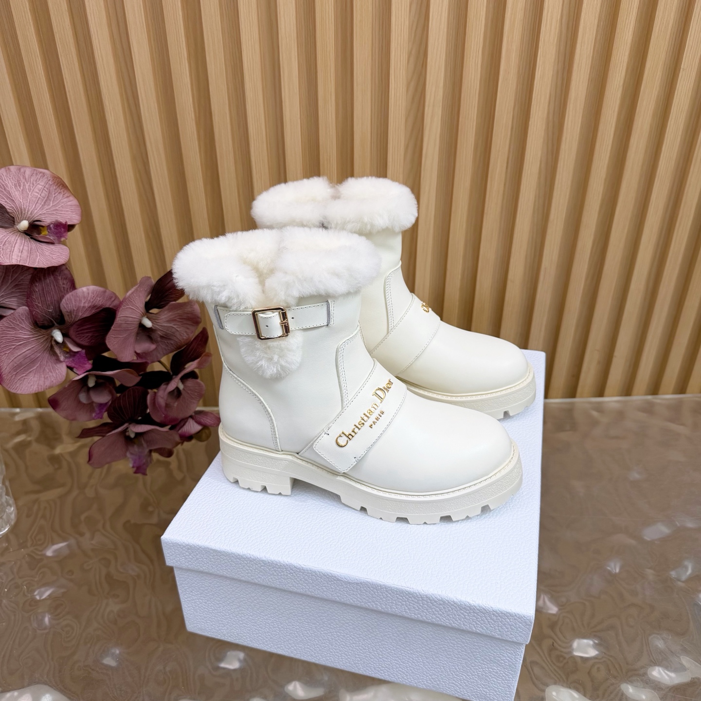 White Cuffed Ankle Boots
