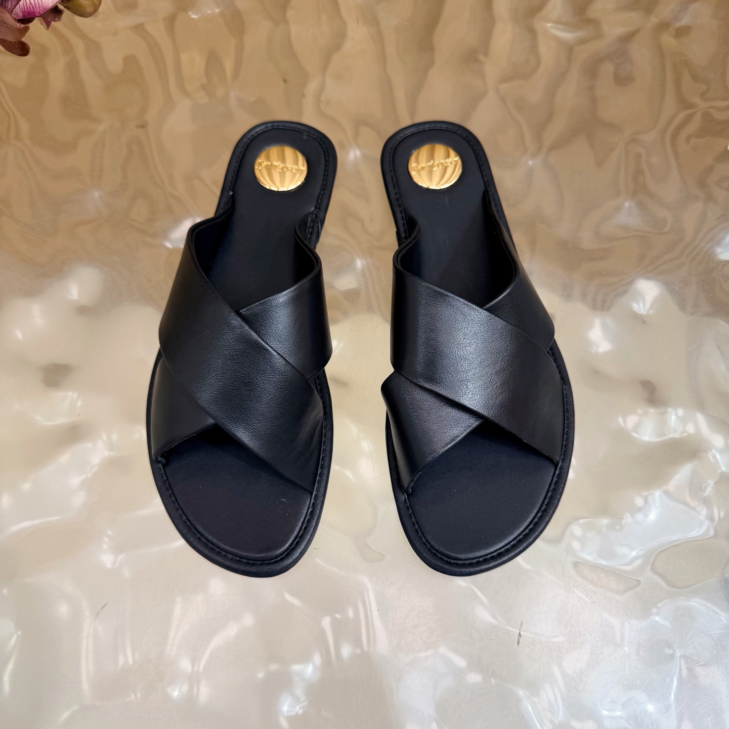 YSL Black Cross Strap Slides