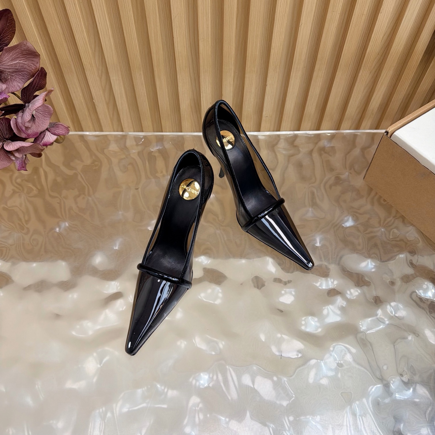 YSL Black PVC Strap Pointed Pumps