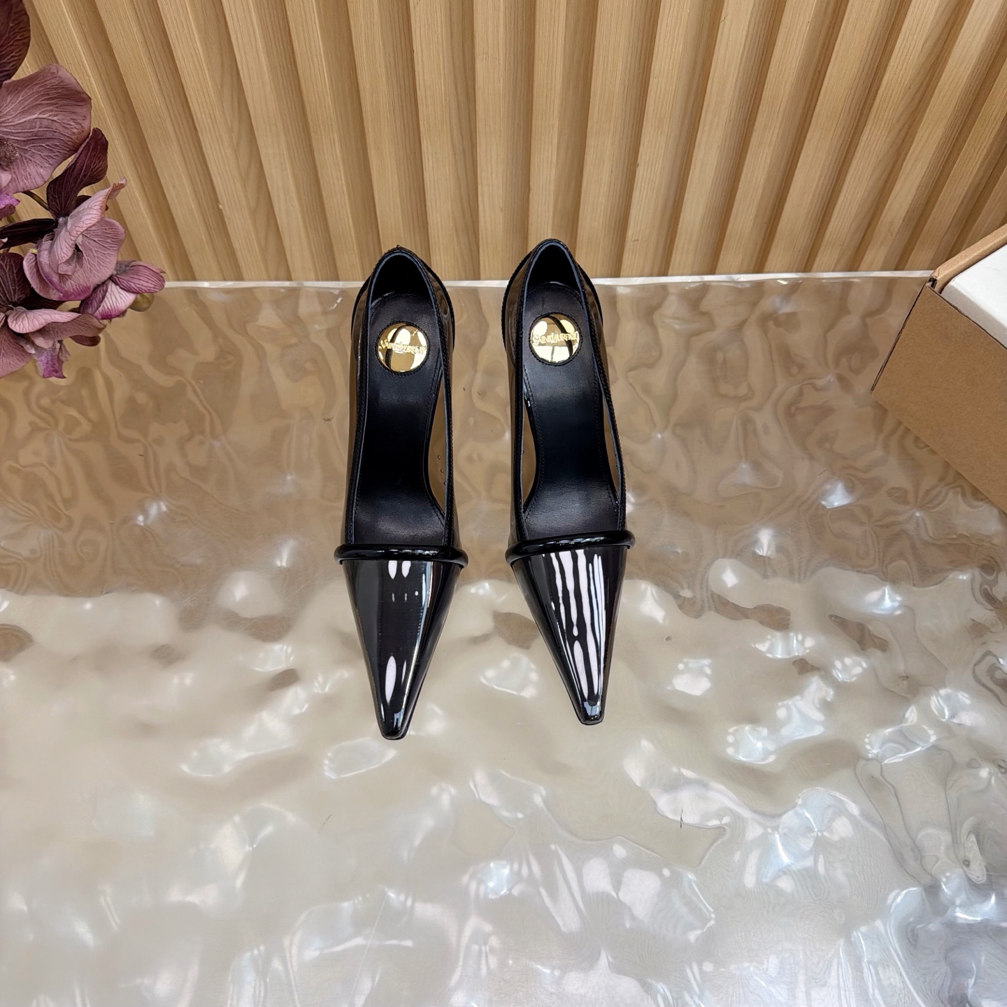 YSL Black PVC Strap Pointed Pumps
