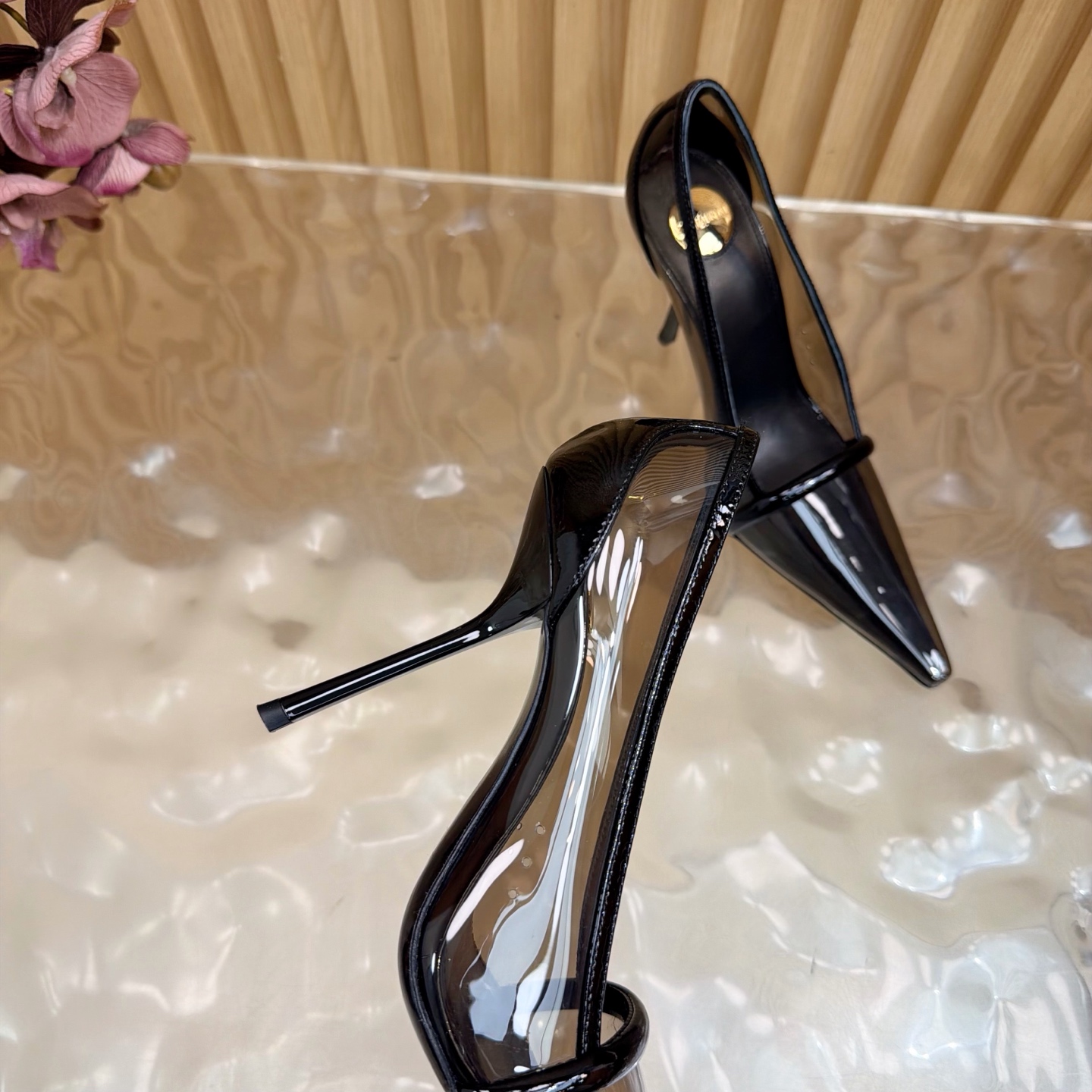 YSL Black PVC Strap Pointed Pumps