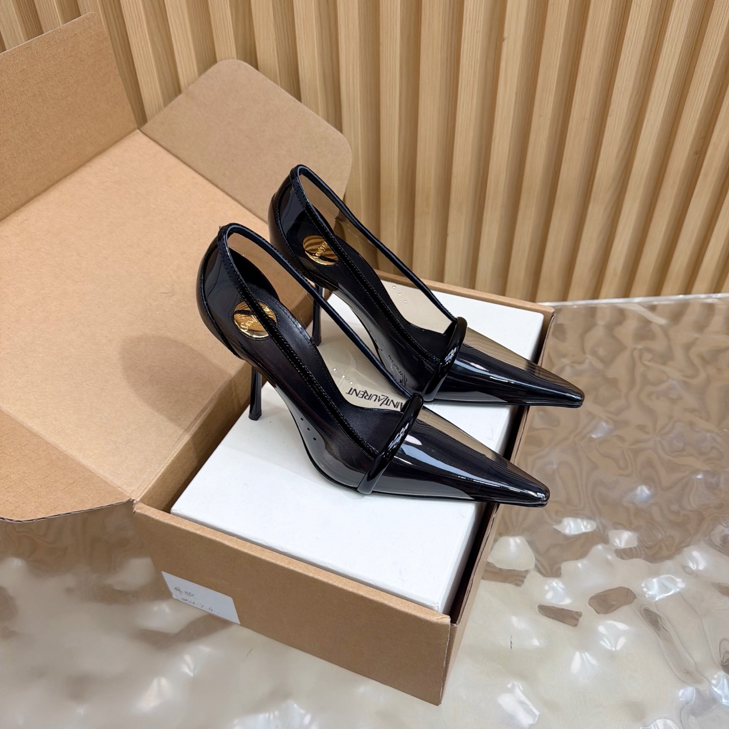 YSL Black PVC Strap Pointed Pumps