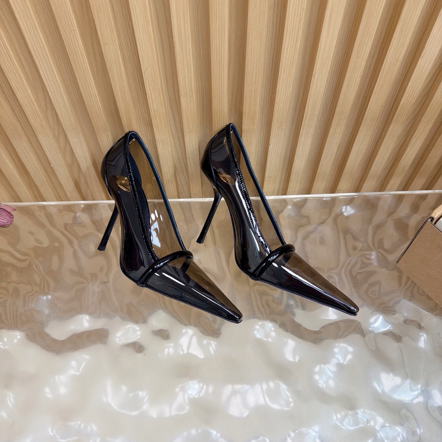 YSL Black PVC Strap Pointed Pumps