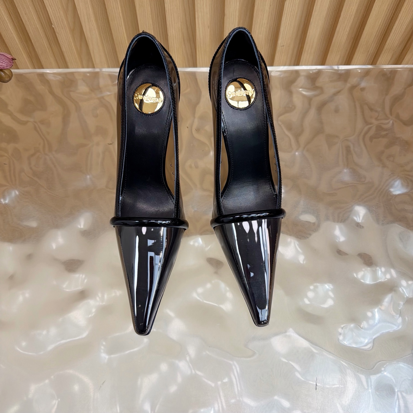 YSL Black PVC Strap Pointed Pumps