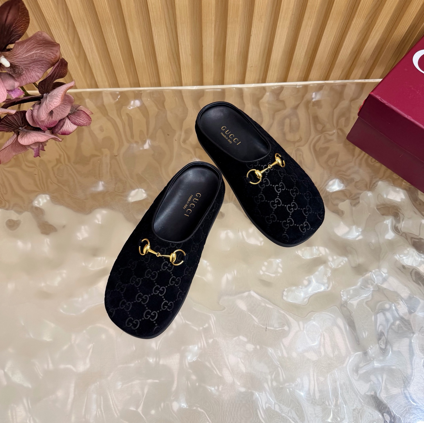Gucci Embossed GG Suede Horsebit Mule Slippers