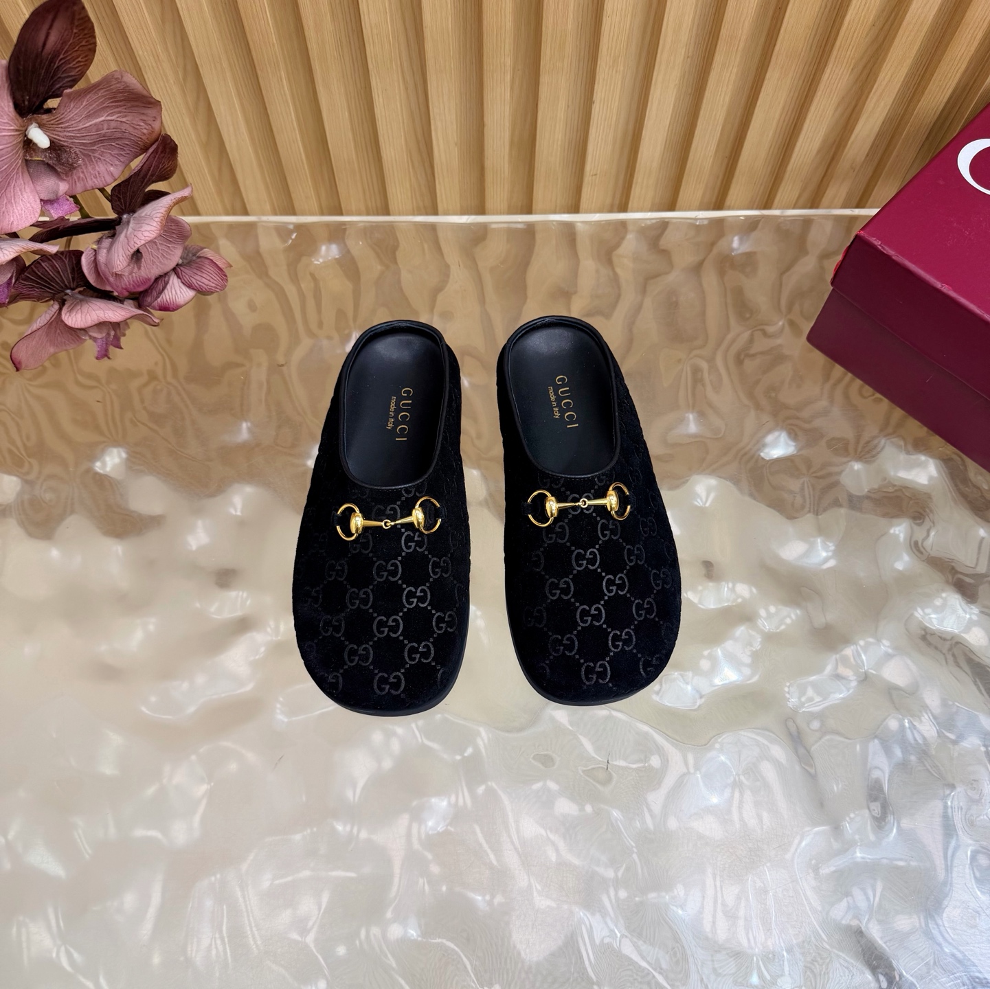 Gucci Embossed GG Suede Horsebit Mule Slippers