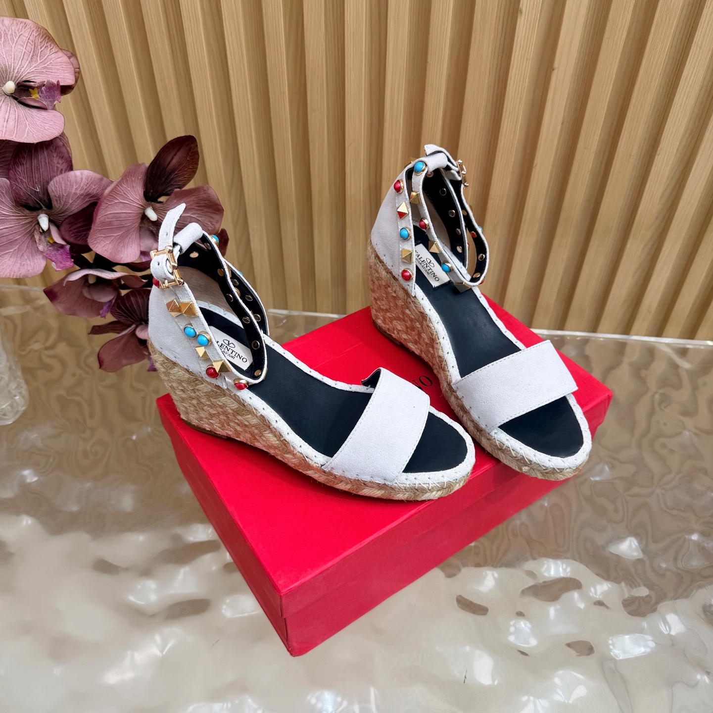 Valentino Color Stud Wedge Sandals
