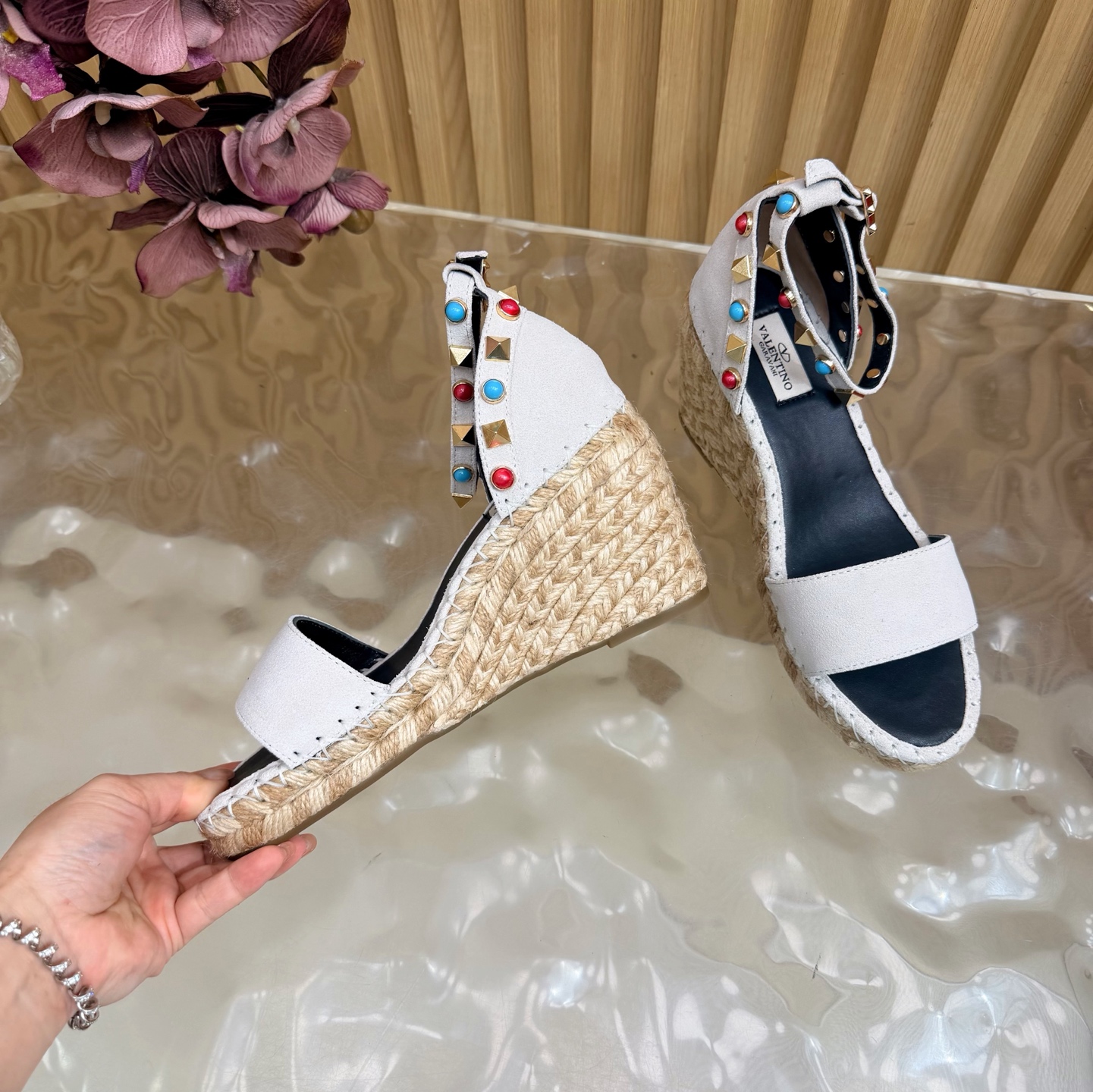 Valentino Color Stud Wedge Sandals
