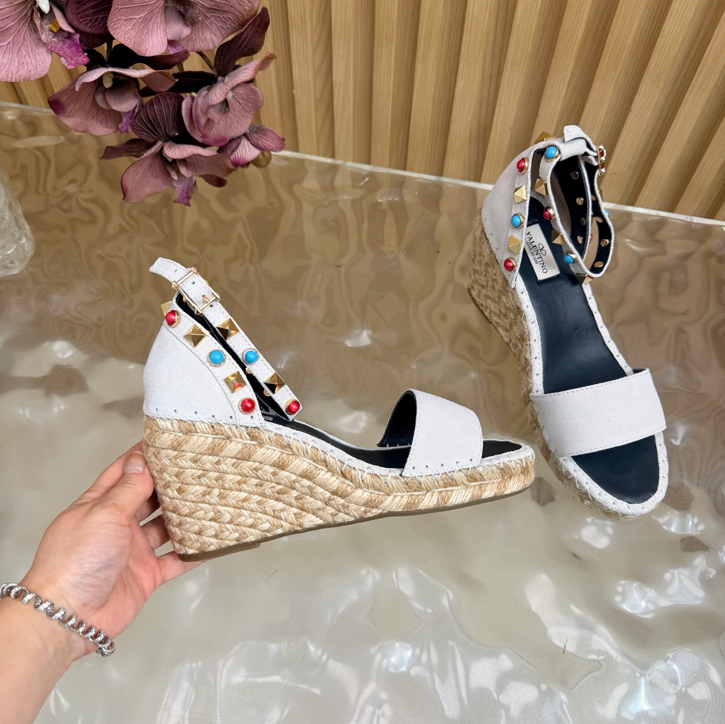 Valentino Color Stud Wedge Sandals