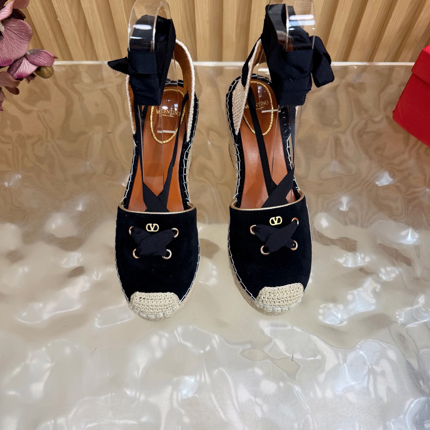 Valentino Black Espadrille Wedge Sandals