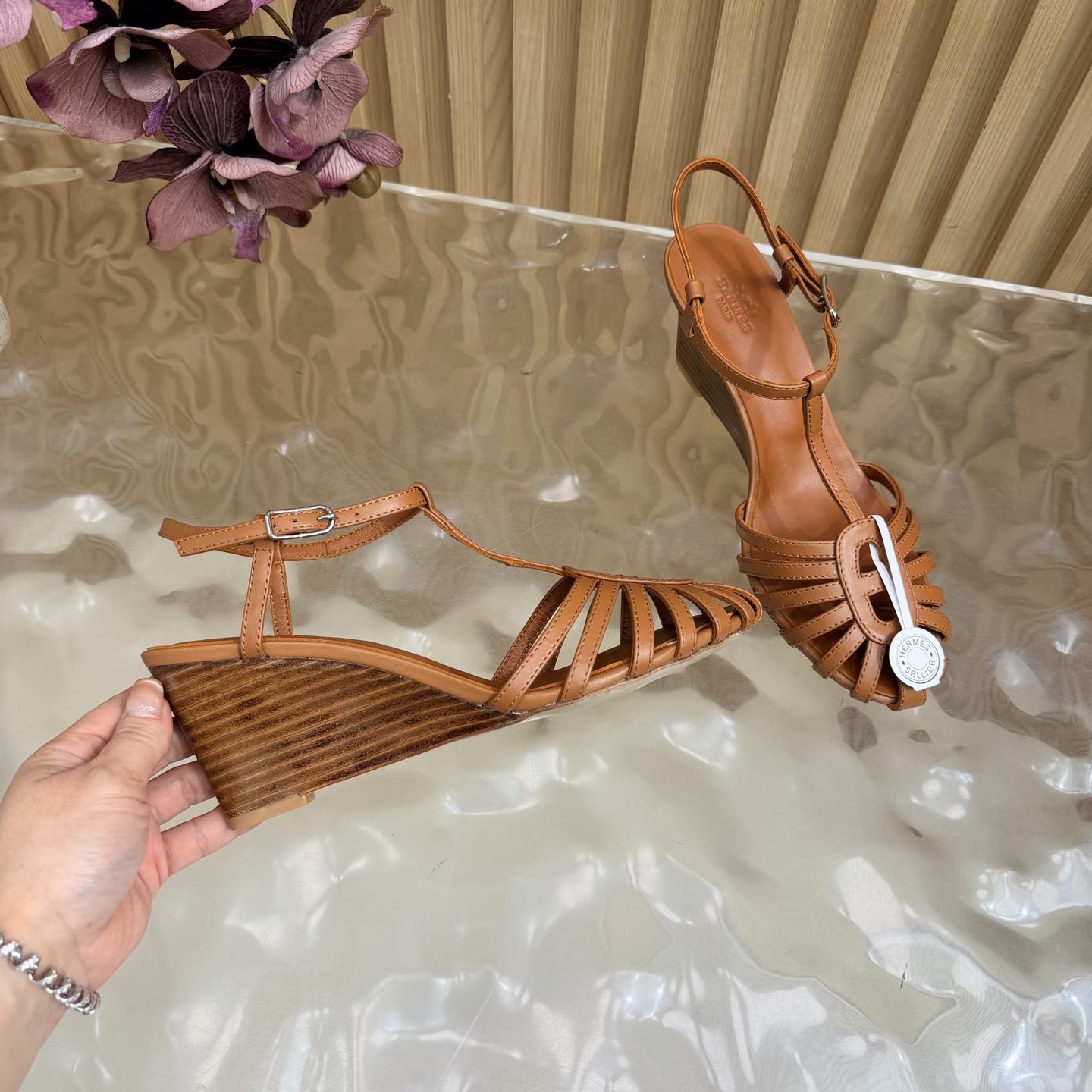Hermès Woven Wedge Sandals