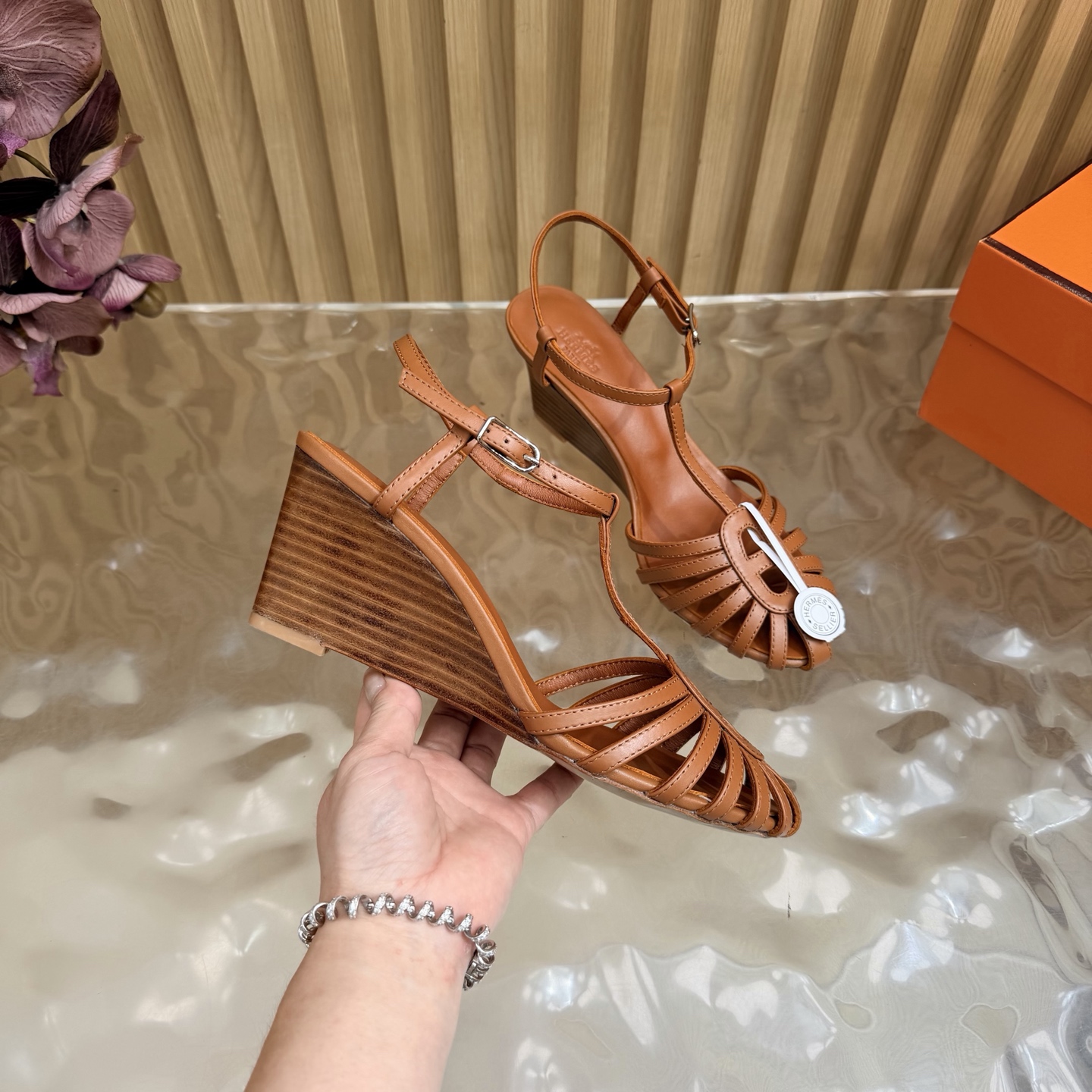 Hermès Woven Wedge Sandals
