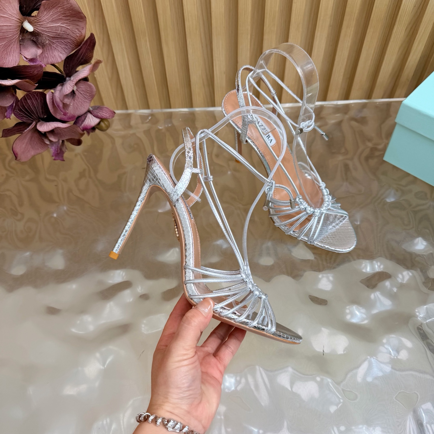Aquazzura Knotted Multi Strap Ankle Tie Heel Sanda