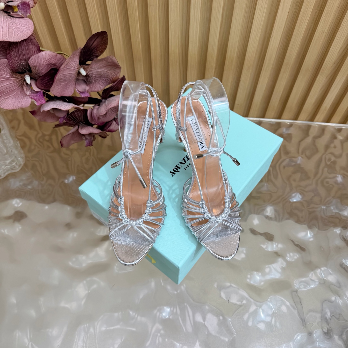 Aquazzura Knotted Multi Strap Ankle Tie Heel Sanda
