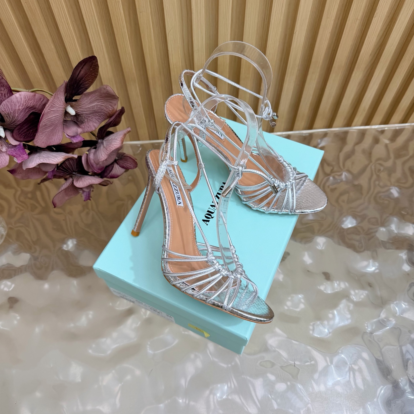 Aquazzura Knotted Multi Strap Ankle Tie Heel Sanda