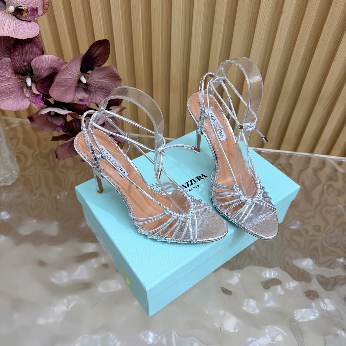 Aquazzura Knotted Multi Strap Ankle Tie Heel Sanda