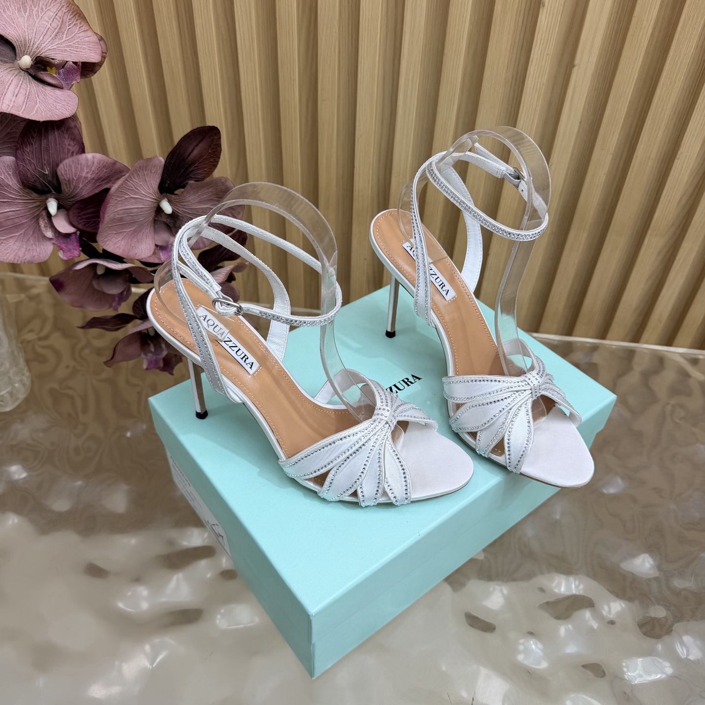 Aquazzura White Ankle Strap Heeled Sandals
