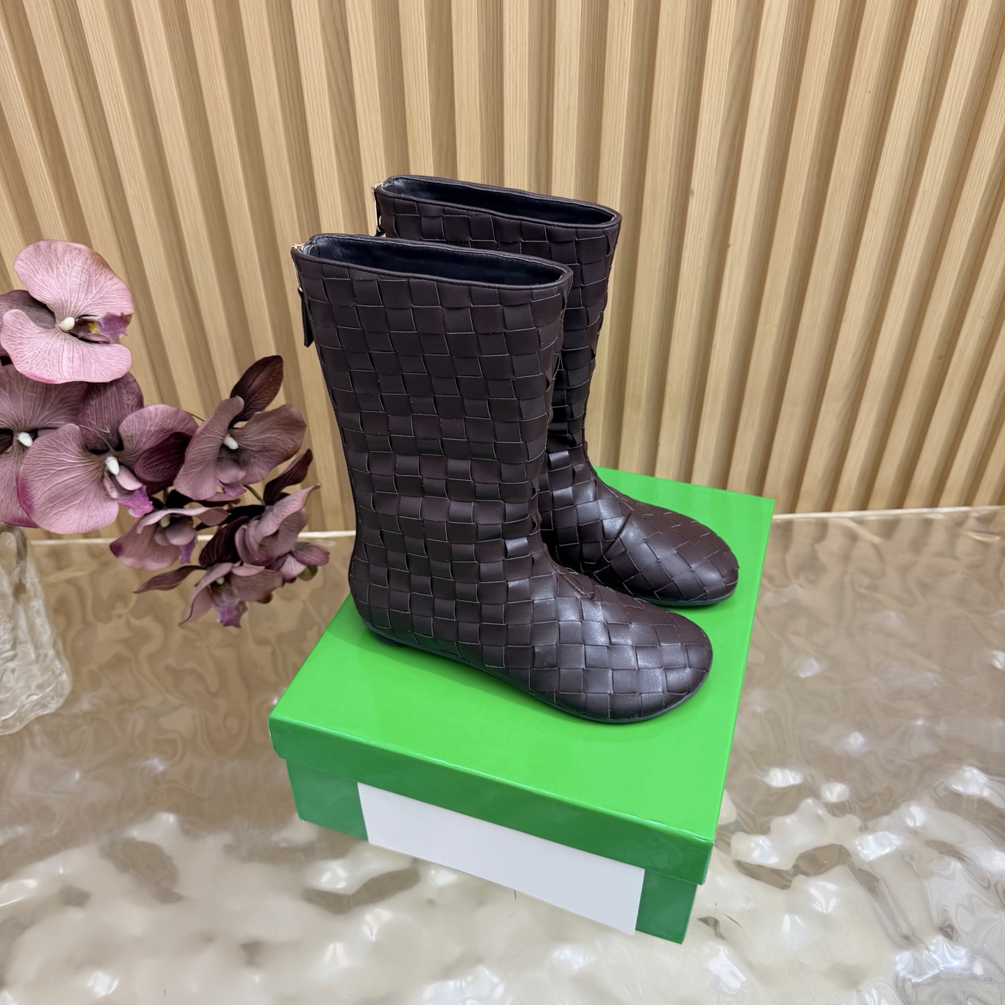 Bottega Veneta Brown Woven Flat Boots