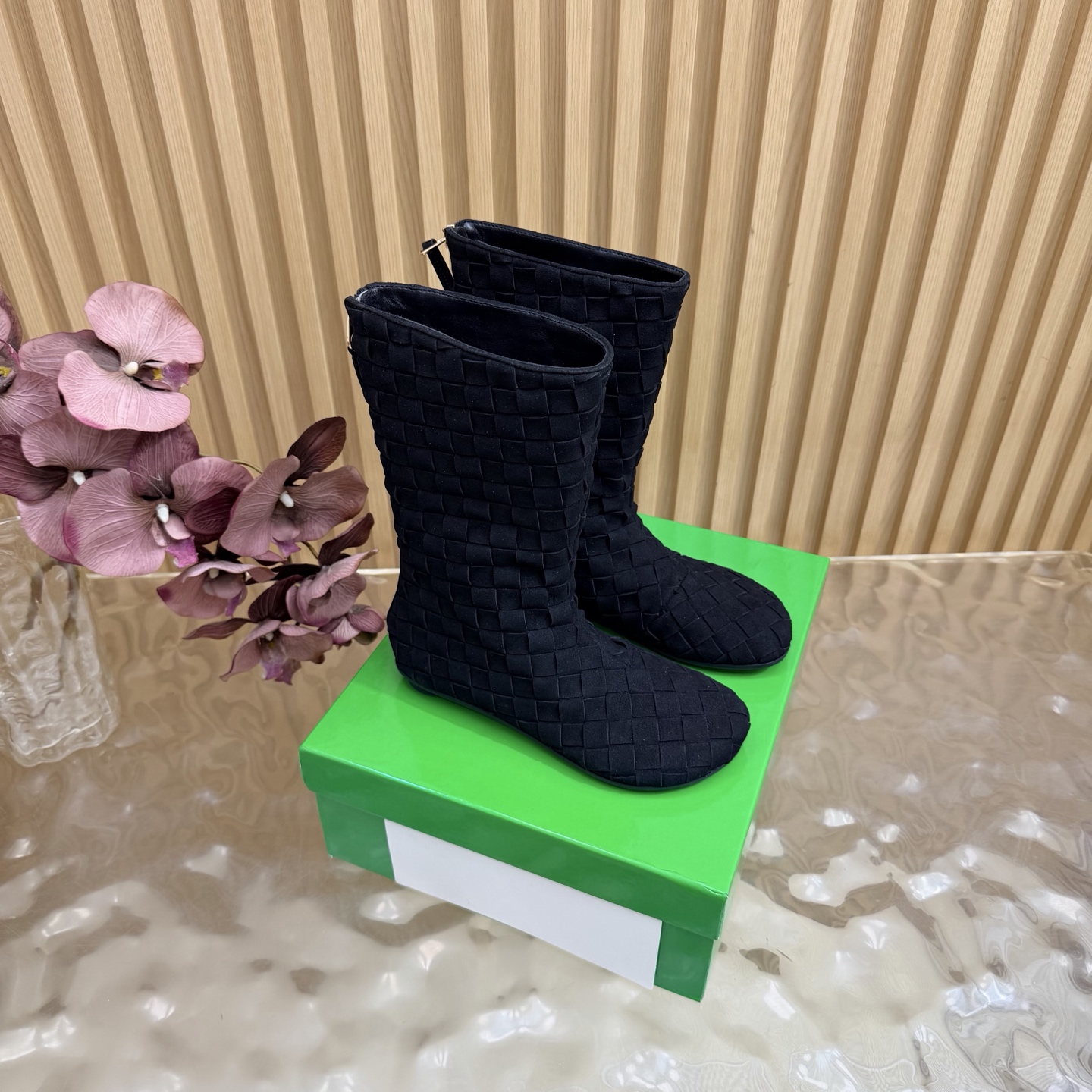 Bottega Veneta Black Woven Flat Boots