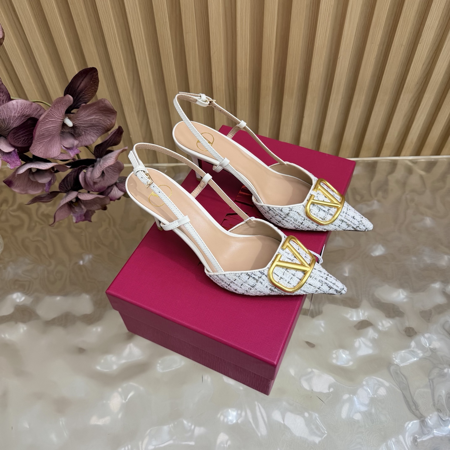 Valentino Silver Logo Slingback Pumps
