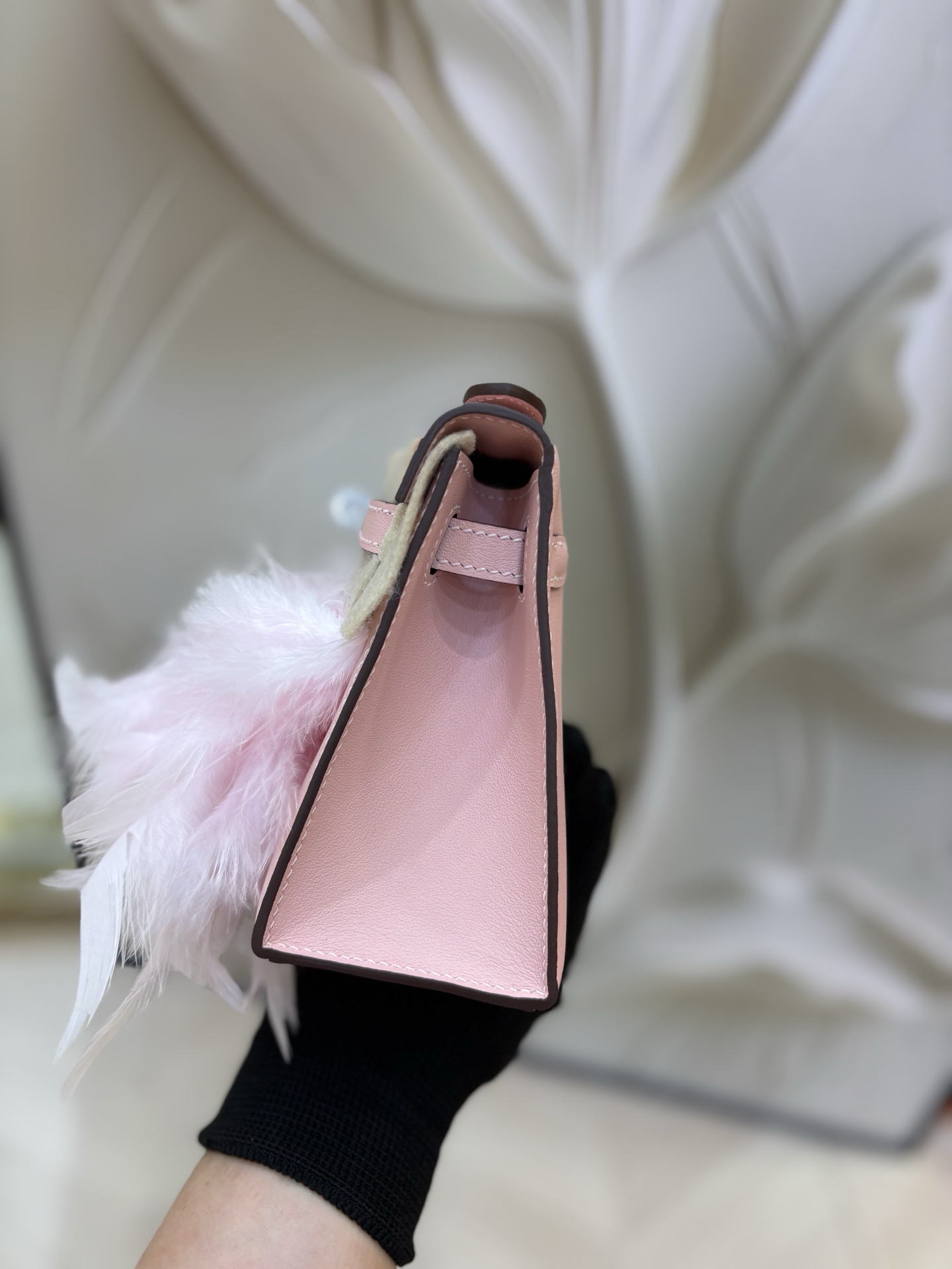 Hermes Kelly Pink Beige Feather mini evening everyday