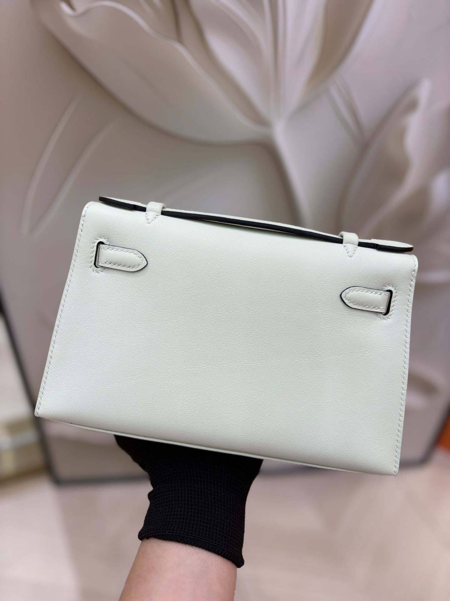 Hermes Kelly White Beige with Mint Feather Trim evening everyday