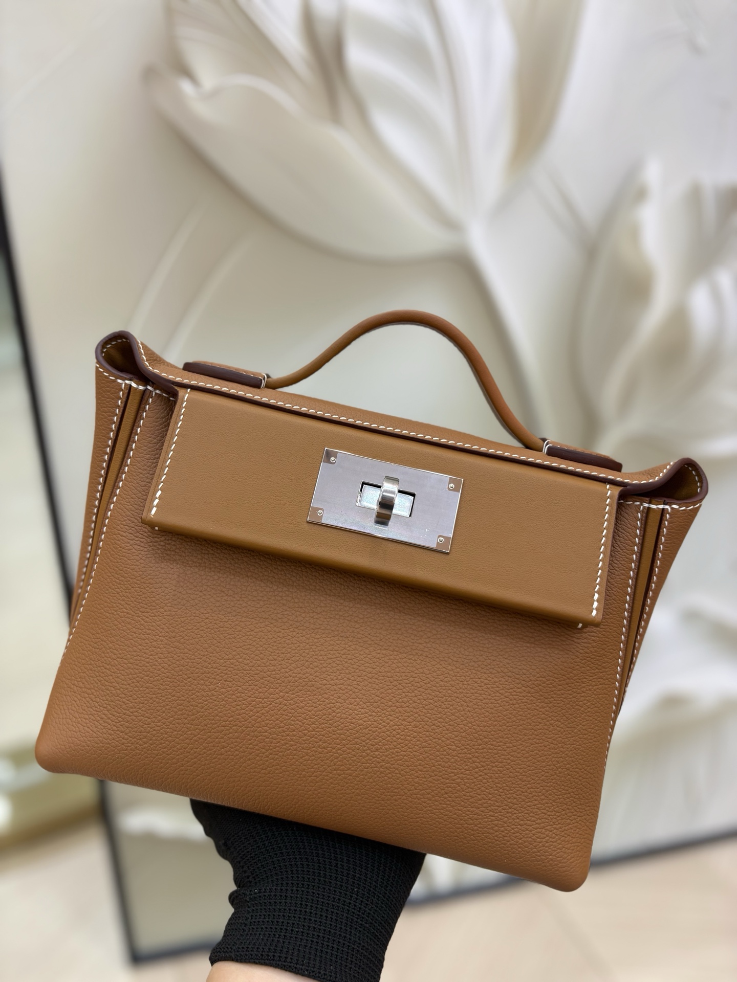 NO:811846,Kelly 2424 mini evercolor leather, hand-stitched wax thread, golden brown/gold and silver buckle in stock, Hermes, hermes, Hermes,19860909Kelly 2424 mini evercolor皮 手缝蜡线 金棕/金银扣现货,爱马仕,hermes,Hermes,,Bag