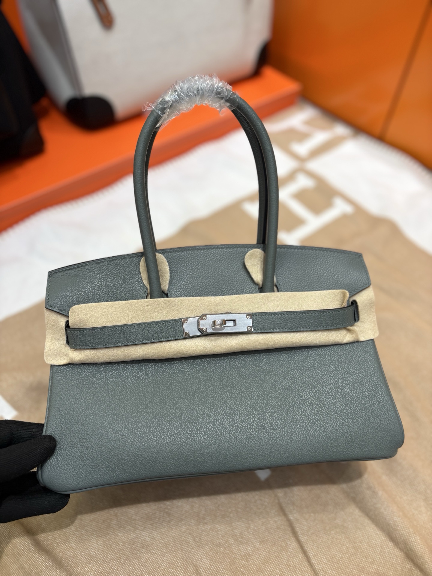 NO:851866,Birke Shoulder29cm Evercoler leather, hand-waxed thread, hand-made nails, spot almond green gold and silver buckle, Hermes, birkenstock, hermes, Hermes,19860909Birke Shoulder29cm Evercoler皮 手工蜡线 手工钉 现货杏仁绿金银扣,爱马仕,birkenstock,hermes,Hermes,,Bag