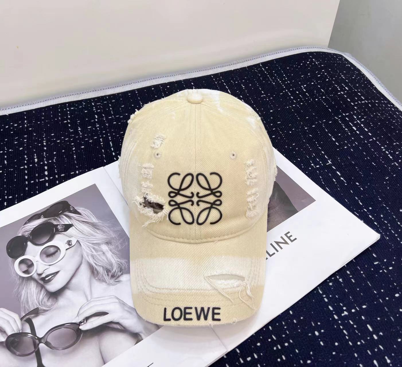 配防尘袋LOEWE罗意威2024新款做旧破洞棒球帽专柜经典款男女通用