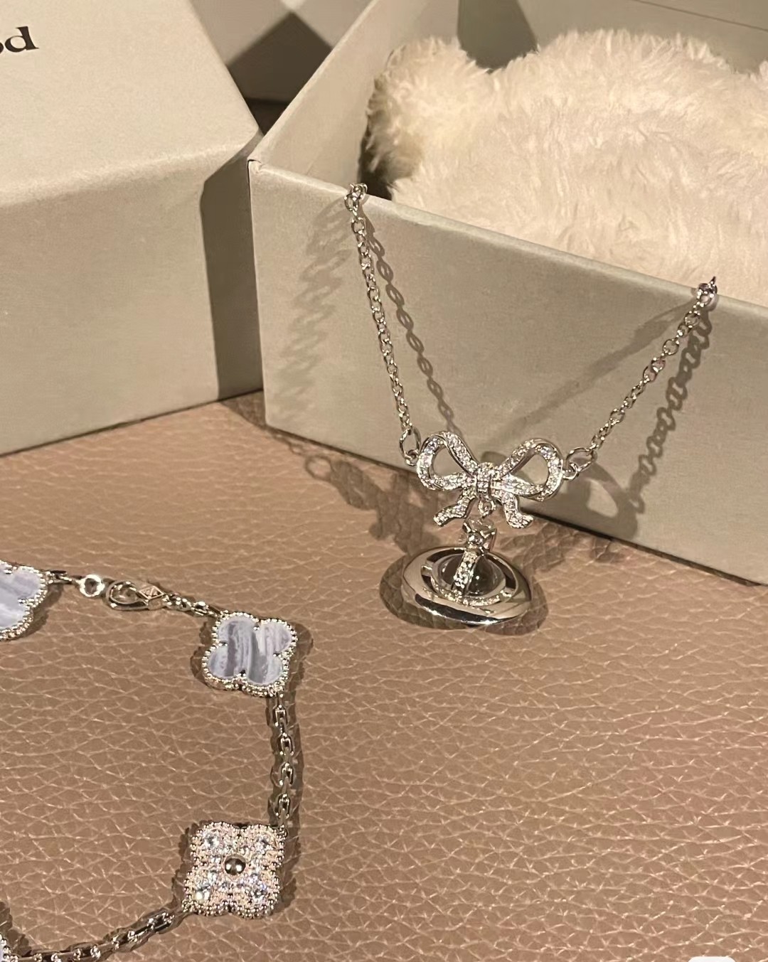Van Cleef & Arpels vca紫玉髓五花手链&西太后蝴蝶结星心项链