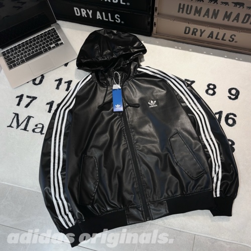 Adidas Originals FW25 PU Leather Embroidered Logo Hooded Jacket 1 Adidas Originals FW25 PU Leather Embroidered Logo Hooded Jacket