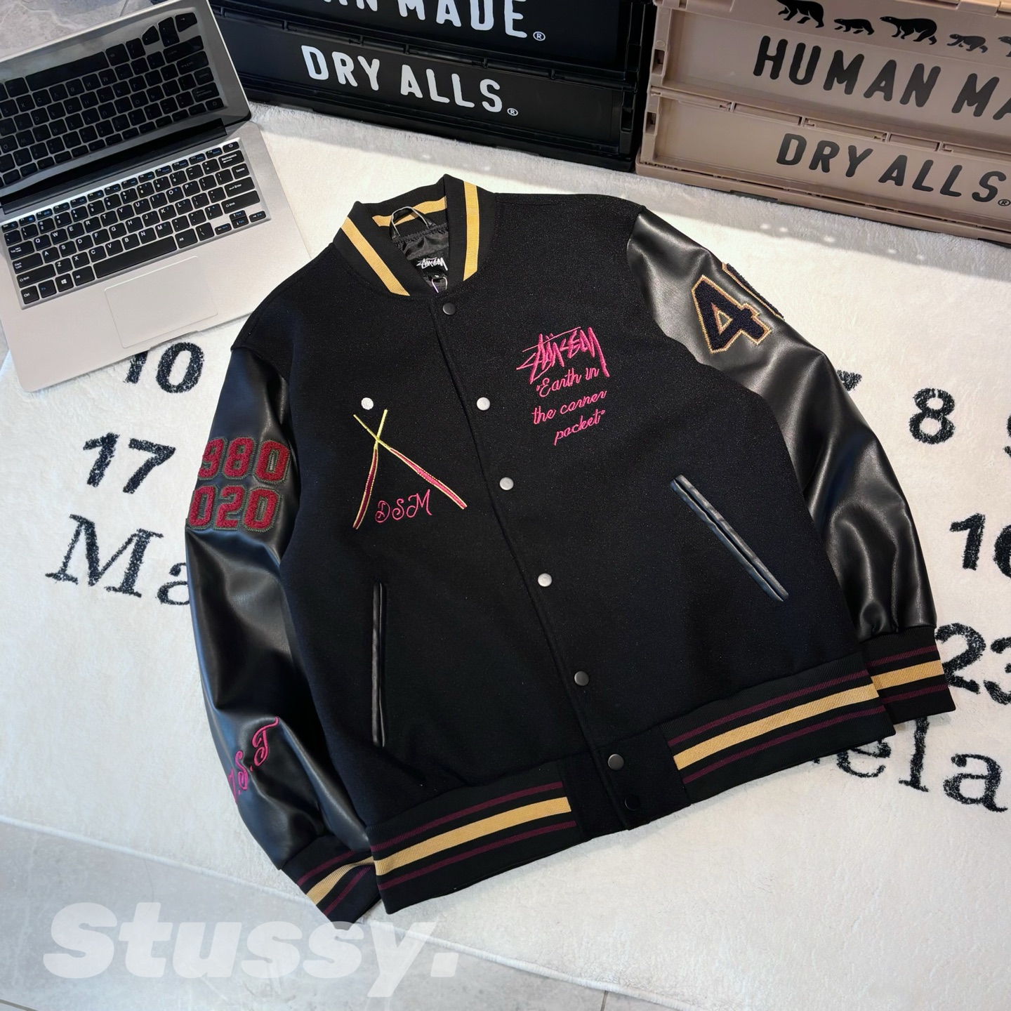 Stussy FW20 Black 8-Ball Varsity Jacket - 40th Anniversary Edition