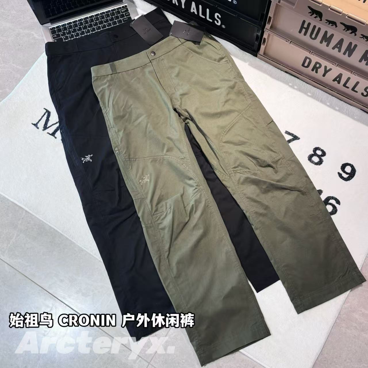 發130💰

-ARC'TERYX 祖鸟 CRONIN 户外休闲裤

-面料：采用原版一比一定织定染*61%棉+29%锦纶+10%氨纶的混纺材质。面料表面添加特氟龙涂层。

-辅料：原版拆解开发，一比一定制的小标，领标，水洗，吊牌，五金等等。

-工艺：原版分解，从裁剪，拼接，到缝制工艺完全原版一比一。部分压胶工艺。

-颜色：黑色 军绿

-尺码：30 32 34 36
      裤长     腰围     臀围     推荐尺码
30   100       78      114      120斤内
32   102       82       118      150斤内
34   104       86       122      180斤内
36   106       90       126      210斤内 